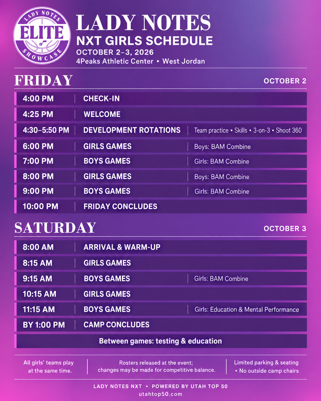 Lady Notes NXT girls schedule graphic